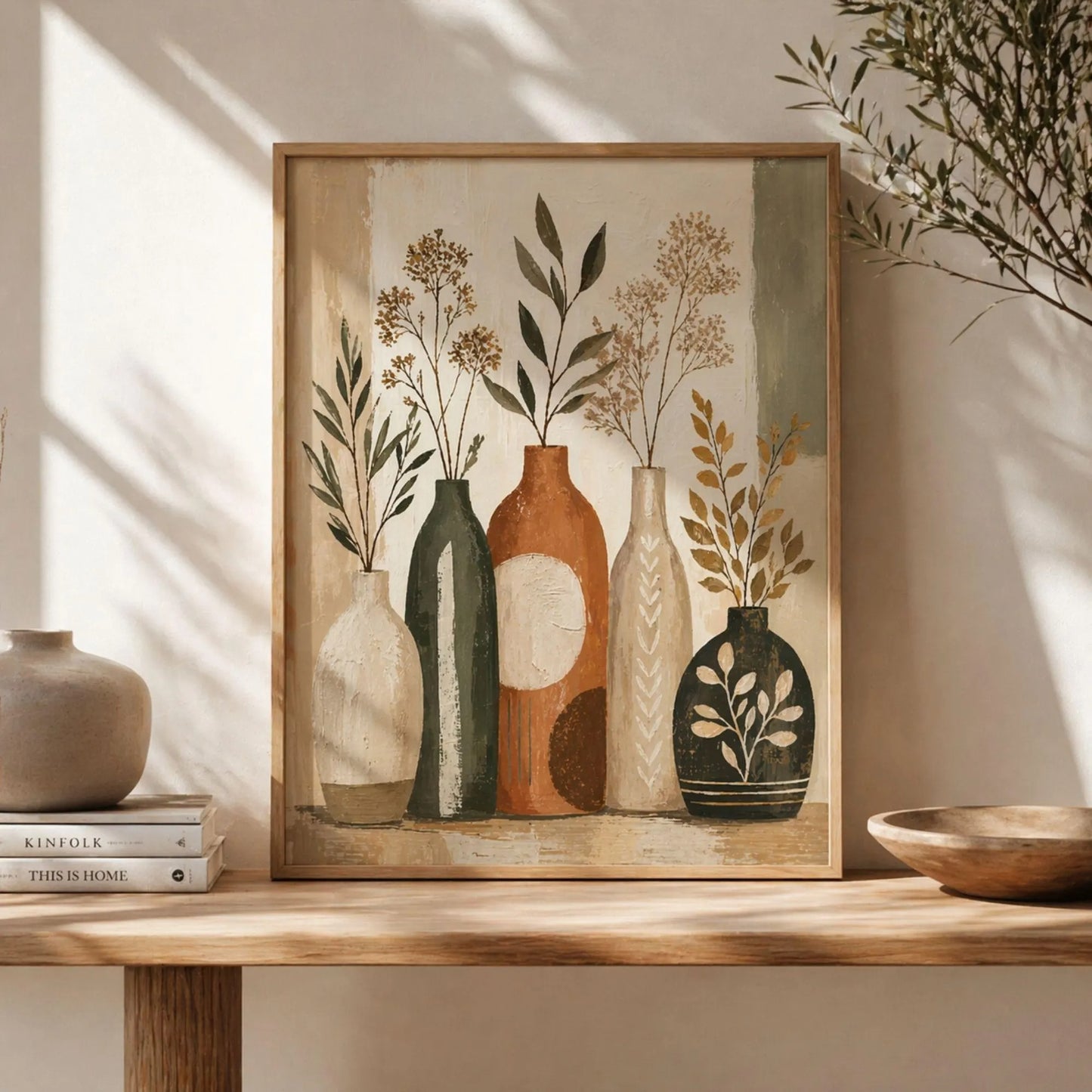 Kitchen Wall Art, Farmhouse Wall Art, Rustic Abstract Art, Botanical Abstract art, Framed Canvas Prints, Terracotta Wall Art, Boho Wall Art