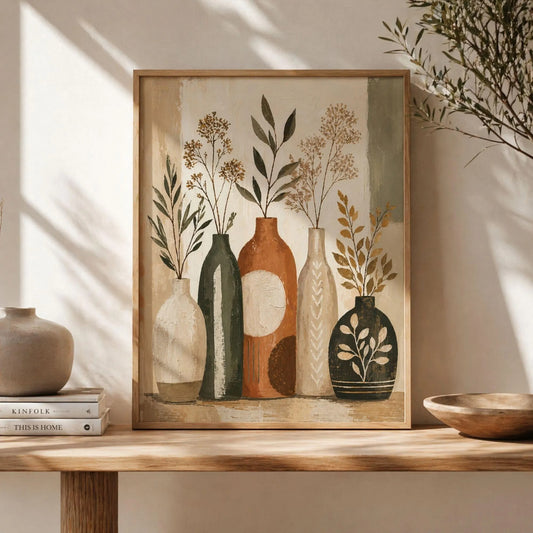 Kitchen Wall Art, Farmhouse Wall Art, Rustic Abstract Art, Botanical Abstract art, Framed Canvas Prints, Terracotta Wall Art, Boho Wall Art
