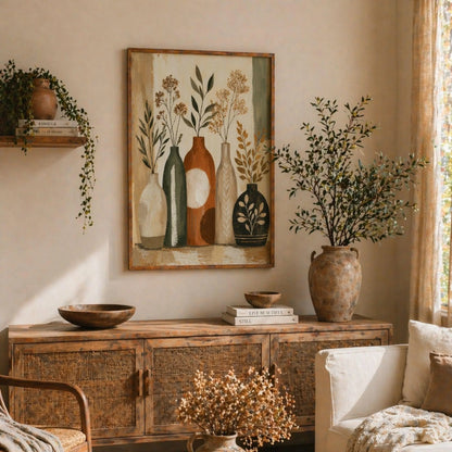 Kitchen Wall Art, Farmhouse Wall Art, Rustic Abstract Art, Botanical Abstract art, Framed Canvas Prints, Terracotta Wall Art, Boho Wall Art
